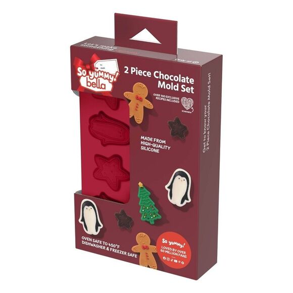So Yummy Bella 2pc Chocolate Mold Set Gingerbread Man Pine Trees Penguin Stars - Picture 2 of 8